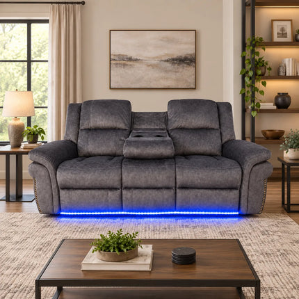 Berlin Fabric Electric Recliner Sofa With Cupholders, LED Lights And USB Charging Ports - Grey (3 Seater)