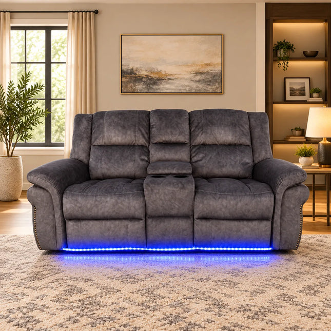 Berlin Fabric Electric Recliner Sofa With Cupholders, LED Lights And USB Charging Ports - Grey (2 Seater)