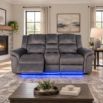 Berlin Fabric Electric Recliner Sofa With Cupholders, LED Lights And USB Charging Ports - Grey (2 Seater)