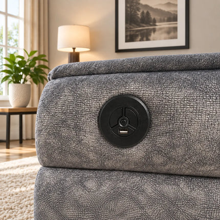 Berlin Fabric Electric Recliner Sofa With Cupholders, LED Lights And USB Charging Ports - Grey (3+2 Seater)
