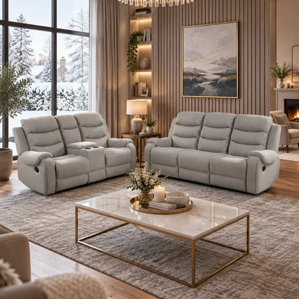 Phoenix Fabric Manual Recliner 3+2 Seater Sofa Set with Cupholders – Grey