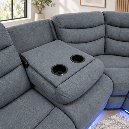 Roma Fabric Electric Recliner Corner Grey Sofa