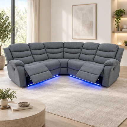 Roma Fabric Electric Recliner Corner Grey Sofa