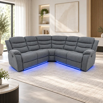 Roma Fabric Electric Recliner Corner Grey Sofa