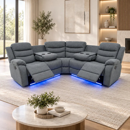 Roma Fabric Electric Recliner Corner Grey Sofa