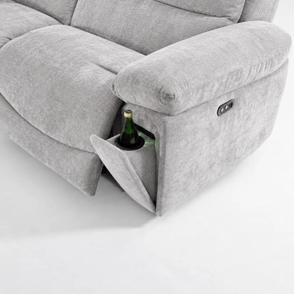 Venice Grey & Beige Fabric Corner Sofa with Cup Holders & Bluetooth Speakers
