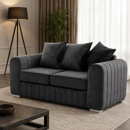 Lily Fabric Sofa Set – Modern 3+2 Seater with Plush Velvet Upholstery & Scatter Back Cushions, Available in Grey, Black, Cream & Blue
