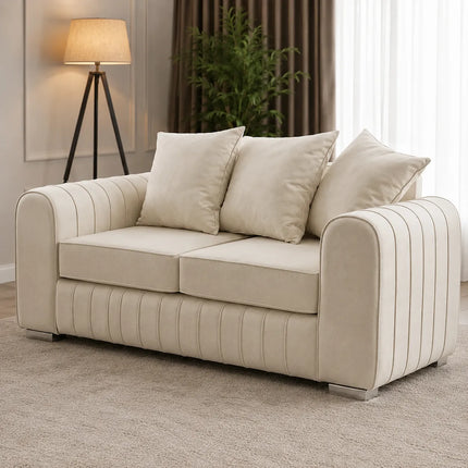Lily Fabric Sofa Set – Modern 3+2 Seater with Plush Velvet Upholstery & Scatter Back Cushions, Available in Grey, Black, Cream & Blue