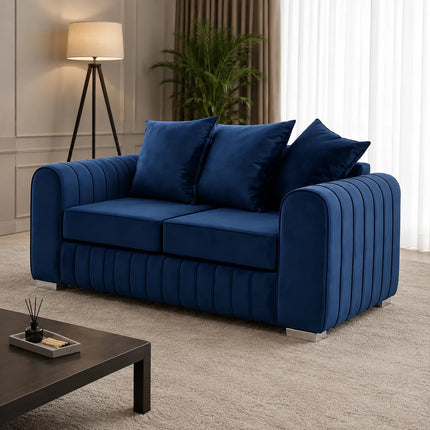 Lily Fabric Sofa Set – Modern 3+2 Seater with Plush Velvet Upholstery & Scatter Back Cushions, Available in Grey, Black, Cream & Blue
