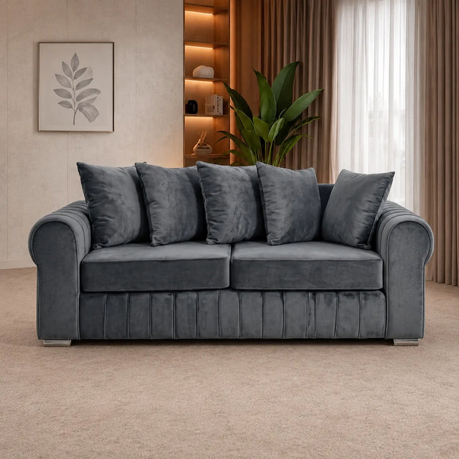 Lily Fabric Sofa Set – Modern 3+2 Seater with Plush Velvet Upholstery & Scatter Back Cushions, Available in Grey, Black, Cream & Blue