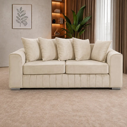 Lily Fabric Sofa Set – Modern 3+2 Seater with Plush Velvet Upholstery & Scatter Back Cushions, Available in Grey, Black, Cream & Blue