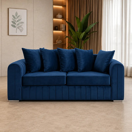 Lily Fabric Sofa Set – Modern 3+2 Seater with Plush Velvet Upholstery & Scatter Back Cushions, Available in Grey, Black, Cream & Blue