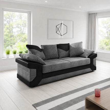 sleepkings Dino 3 Seater 2 Seater Upholstered Combination Fabric Black Grey (Black & Grey, 3+2 Seater Set)