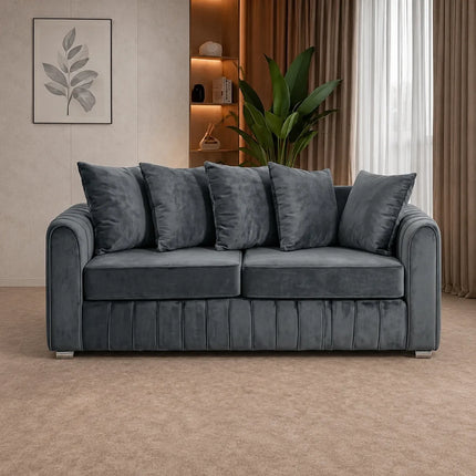 Lily Fabric Sofa Set – Modern 3+2 Seater with Plush Velvet Upholstery & Scatter Back Cushions, Available in Grey, Black, Cream & Blue