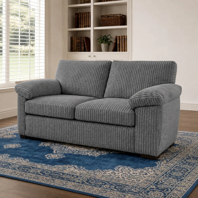 Jumbo Cord Fabric Sofa Set – Ultra Soft 3+2 Seater with Deep Cushions & Durable Wooden Frame, Available in Black, Grey & Cream