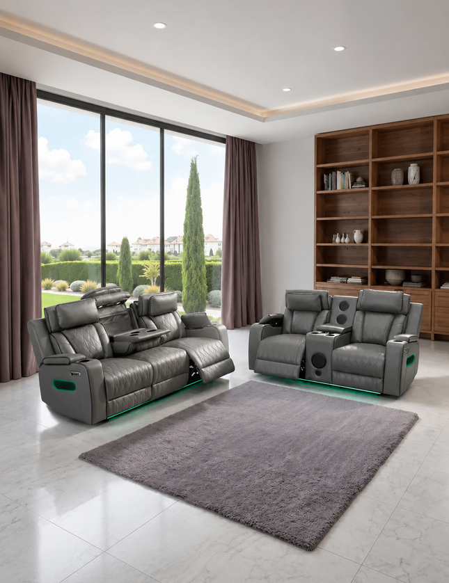 Osman Smart Leather Electric Recliner Sofa Set 3+2 – Bluetooth, USB-C & Wireless Charging