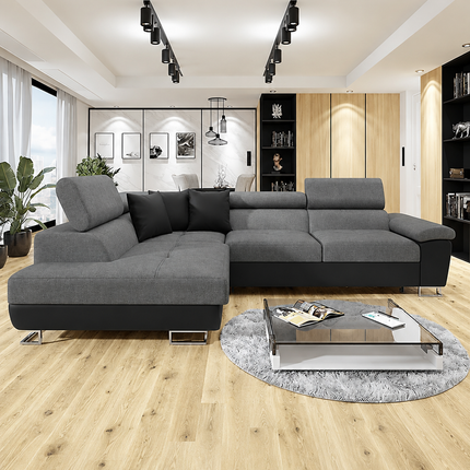 Anton Sofabed Corner Sofa Bed With Storage Box Grey-Black