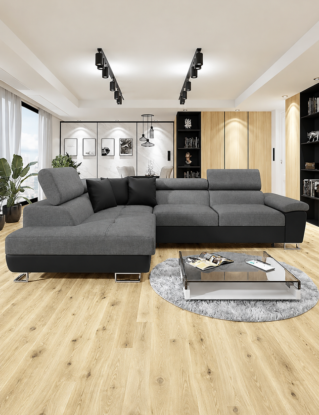 Anton Sofabed Corner Sofa Bed With Storage Box Grey-Black