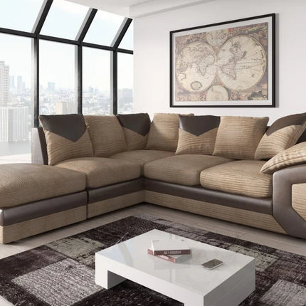 New Large Dino Corner Sofa Jumbo Cord Beige Brown Left Or Right