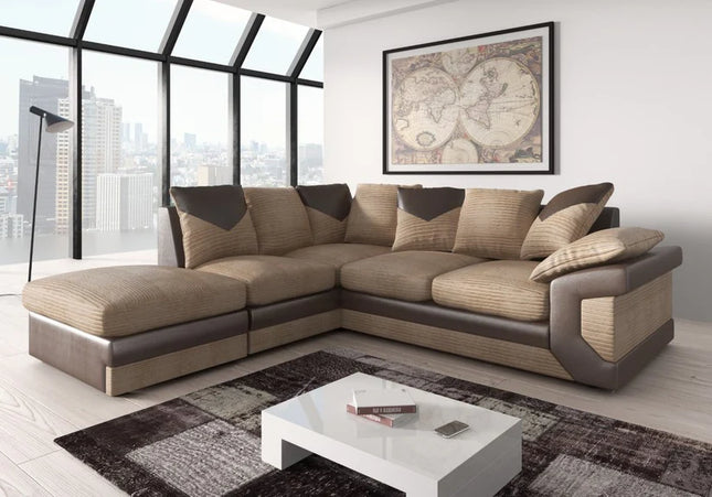 New Large Dino Corner Sofa Jumbo Cord Beige Brown Left Or Right