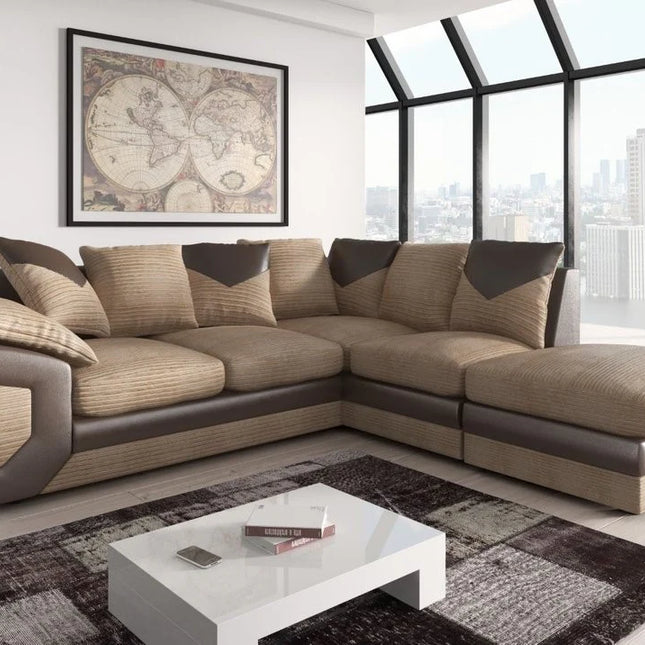 New Large Dino Corner Sofa Jumbo Cord Beige Brown Left Or Right