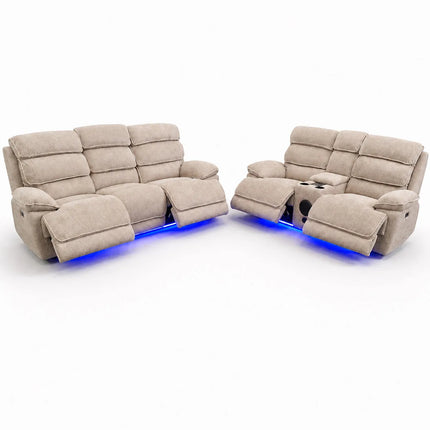 Lakelyn 3 + 2 Fabric Beige or Grey Electric Power Recliner ...
