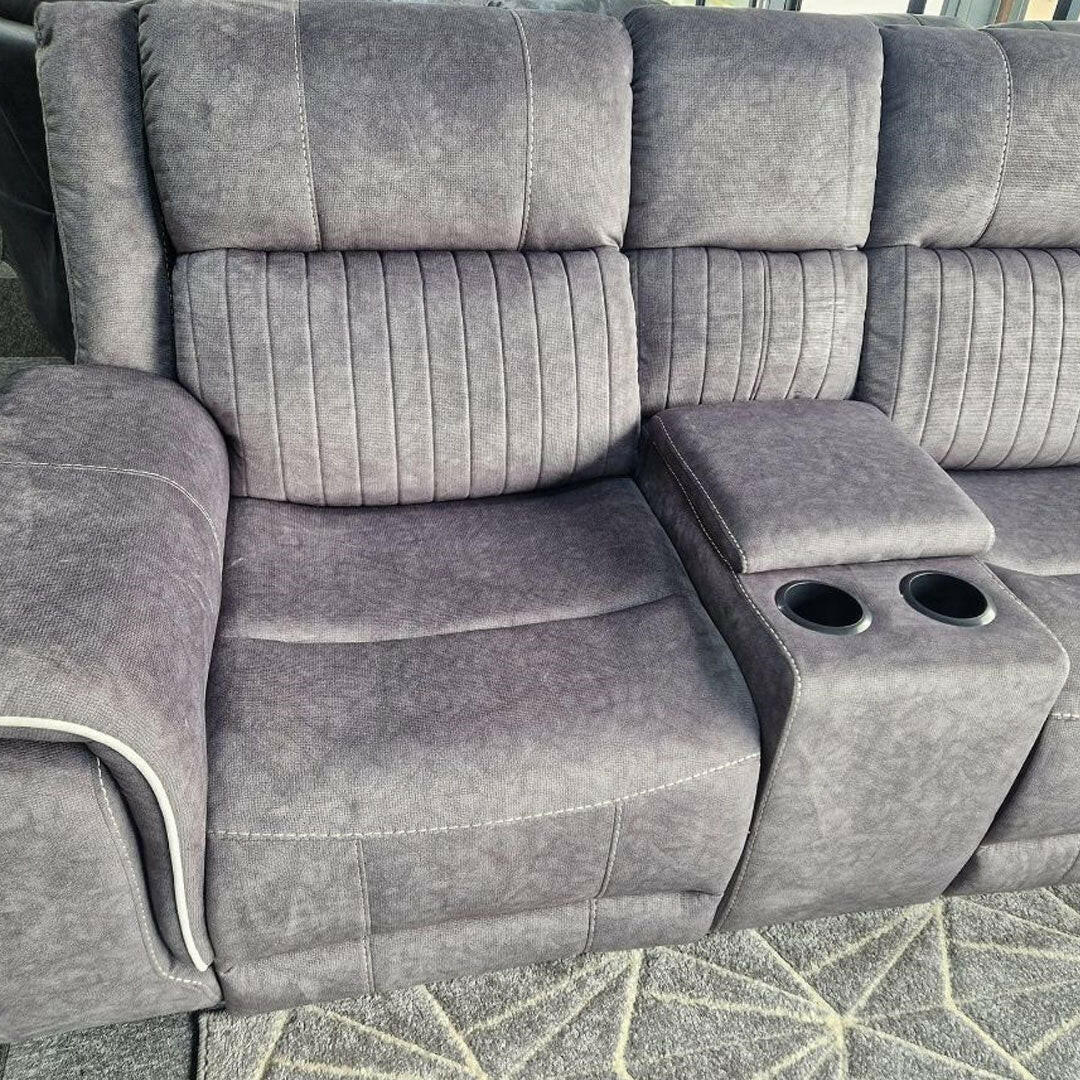 Fabric Electric Recliner Corner Sofa Grey-LED LIGHTS/USB PORTS/CUPHOLDERS