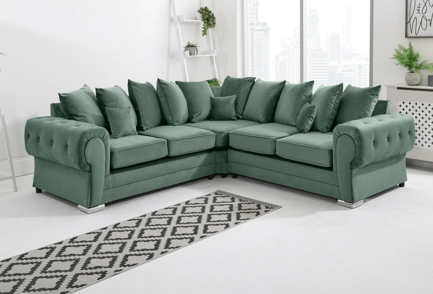 VERONA SCATTER BACK MULTI COLORS CORNER SOFA PLUSH VELVET