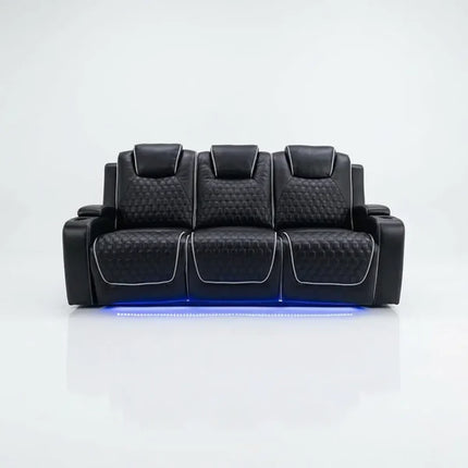 Malaga Leather Electric Recliner Sofa Set – 3+2 Seater with LED Lights, Bluetooth Speakers, USB & Type-C Charging and Wireless Charging (Grey, Black & Cream)