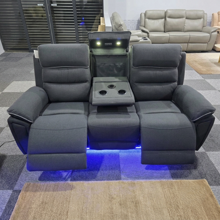 Milano 3 + 2 Electrical Recliner Sofa Set, USB, LED- Platinum Fabric Dark Grey