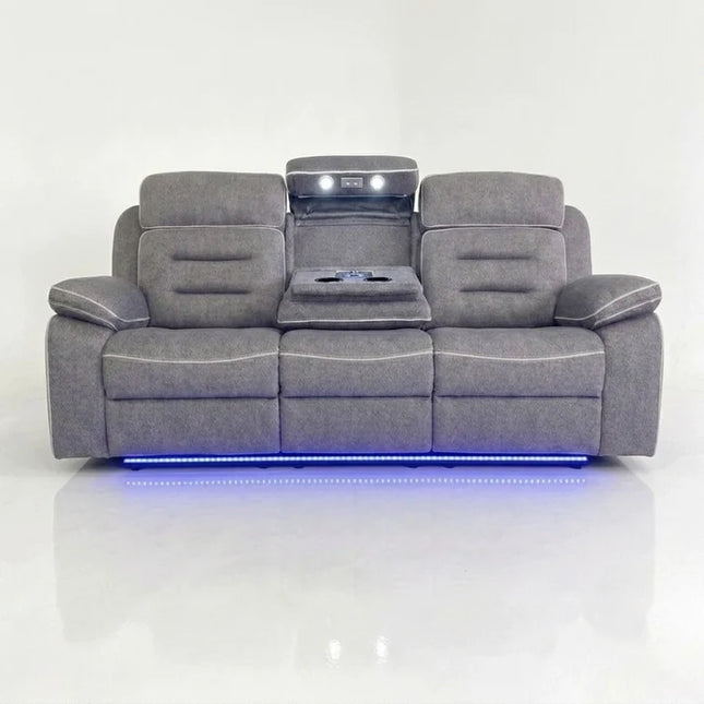 Hafsa Music 3 + 2 Elec Recliners. Grey OTE Fabric Set , USB, LED, Bluetooth