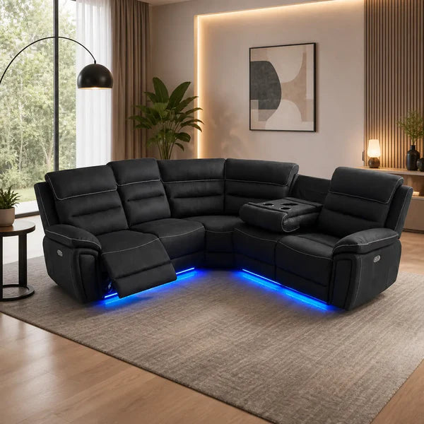 Milano Dual Power Recliner Fabric Corner Sofa
