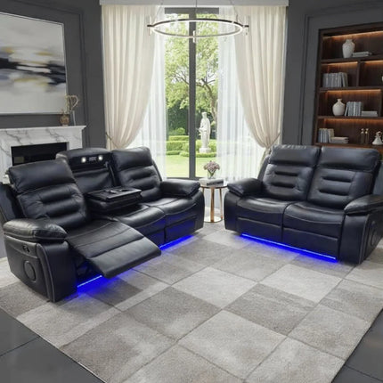 Hafsa Music Leather Electric Recliners 3+2 Seater Sofa (Black, Grey,Brown) Blutooth Speakers/LED LIGHTS/WIRELESS CHARGER