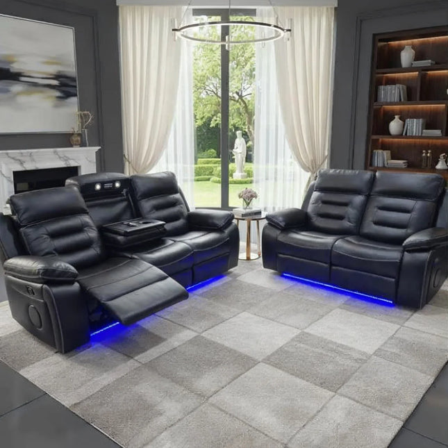 Hafsa Music Leather Electric Recliners 3+2 Seater Sofa (Black, Grey,Brown) Blutooth Speakers/LED LIGHTS/WIRELESS CHARGER