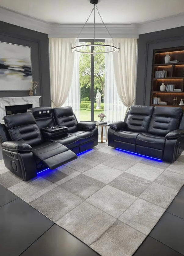 Hafsa Music Leather Electric Recliners 3+2 Seater Sofa (Black, Grey,Brown) Blutooth Speakers/LED LIGHTS/WIRELESS CHARGER