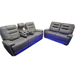 Halifax Massager Leather Electric Recliners 3+2 Seater Leather Sofa (Black, Grey) /LED LIGHTS/WIRELESS CHARGER