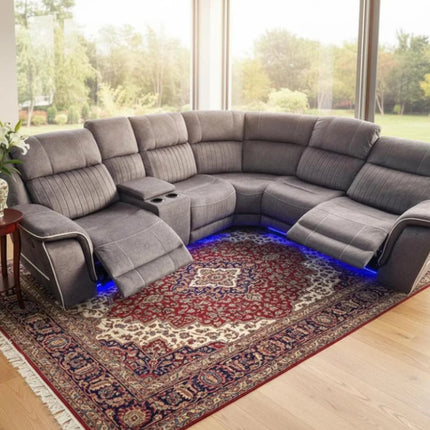 Hanna Electric Recliner Corner Sofa Grey Micro Fabric