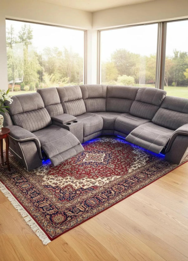 Hanna Electric Recliner Corner Sofa Grey Micro Fabric
