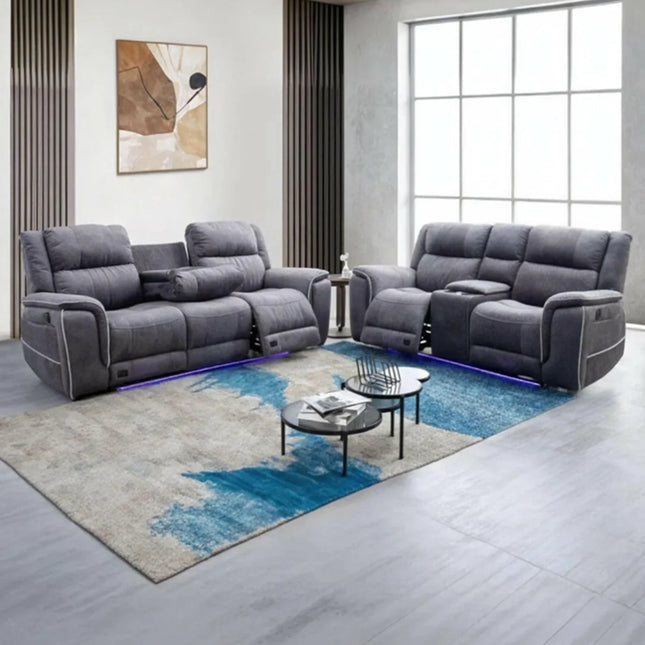 Hanna 3+2 Electric Recliner Sofa Set in Grey Micro Fabric