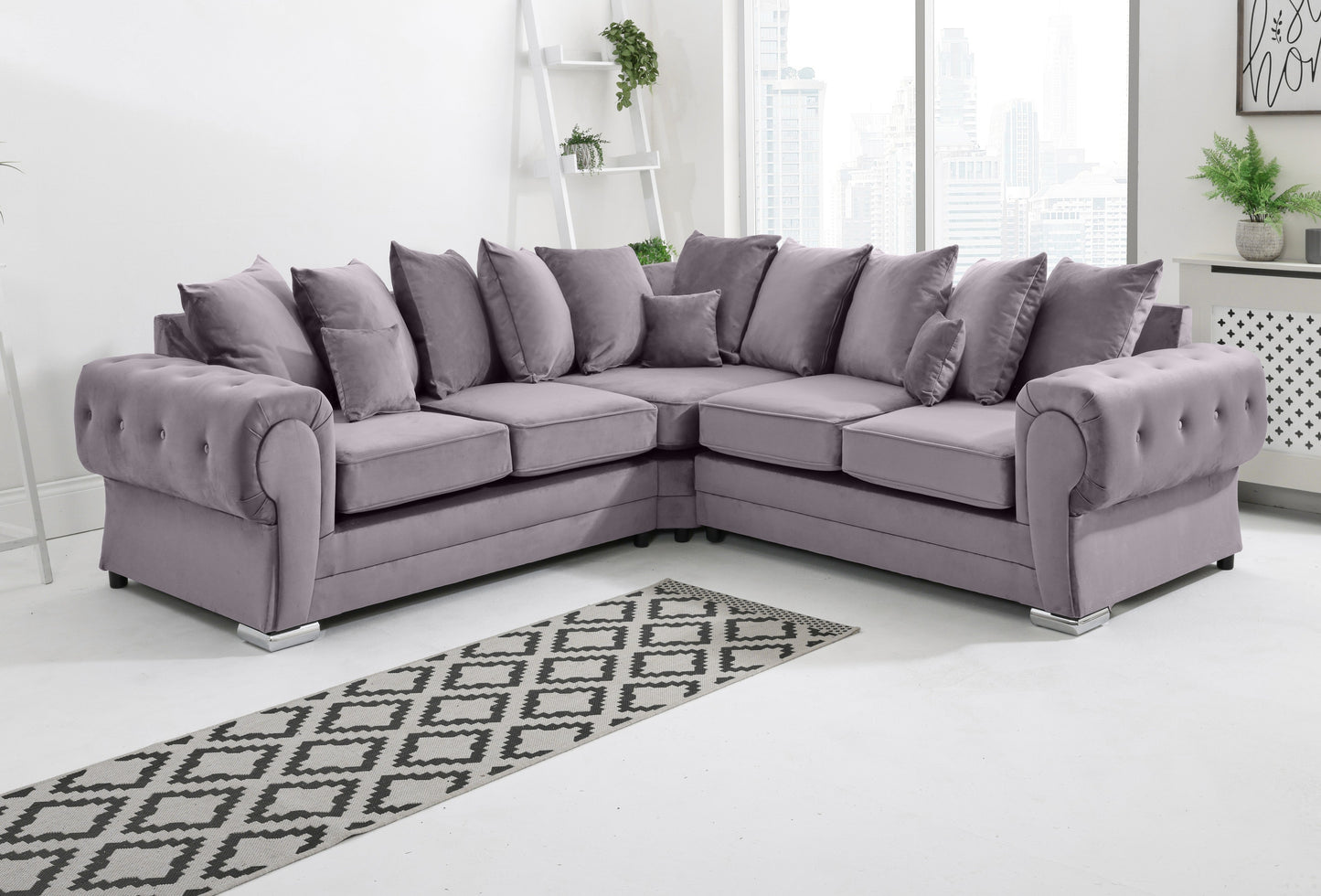 VERONA SCATTER BACK MULTI COLORS CORNER SOFA PLUSH VELVET