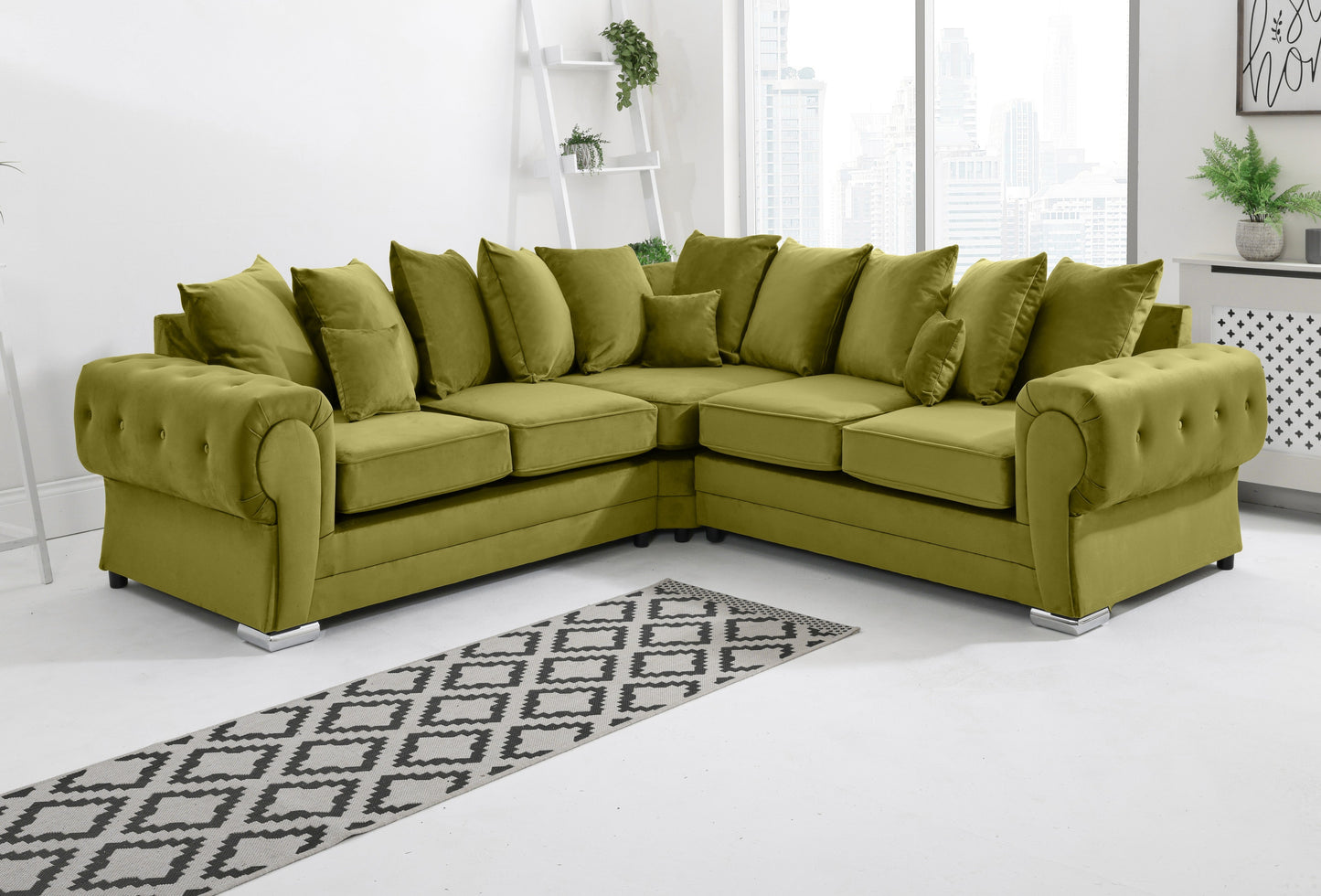 VERONA SCATTER BACK MULTI COLORS CORNER SOFA PLUSH VELVET
