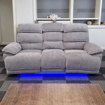 Lakeland Beige & Grey Fabric Electric Recliner 3+2 Seater Sofa Set with Bluetooth Connectivity, LED Lighting, Storage Console & Power Reclining Seats