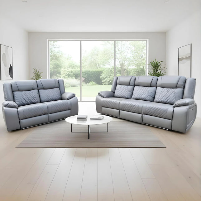 Lisbon Leather Electric Recliner Sofa 3+2 Seater – USB Ports, C-Type Port, LED Lights, Wireless Charging & Cup Holders