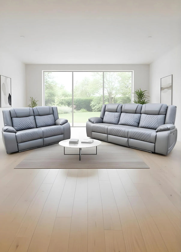 Lisbon Leather Electric Recliner Sofa 3+2 Seater – USB Ports, C-Type Port, LED Lights, Wireless Charging & Cup Holders