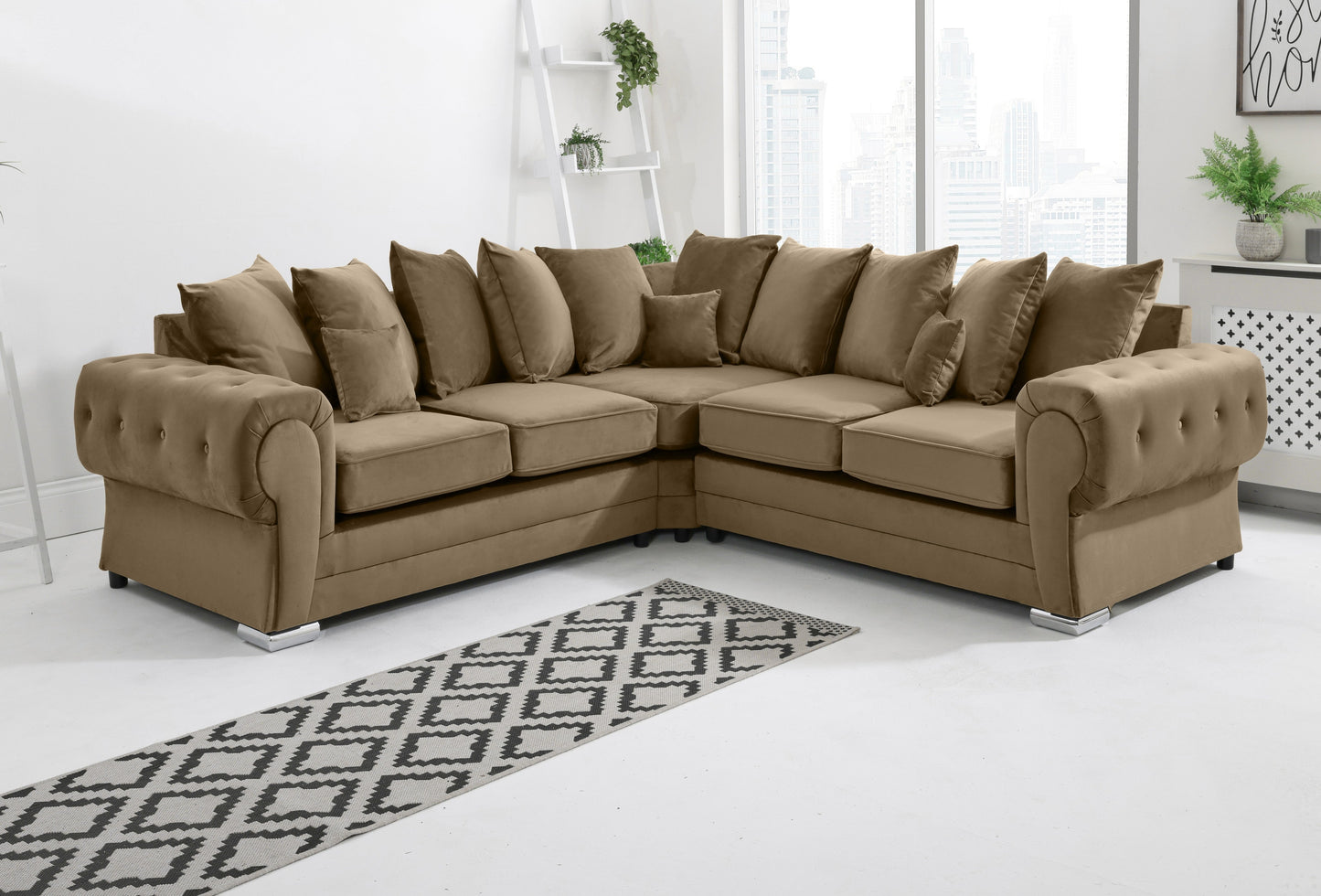 VERONA SCATTER BACK MULTI COLORS CORNER SOFA PLUSH VELVET