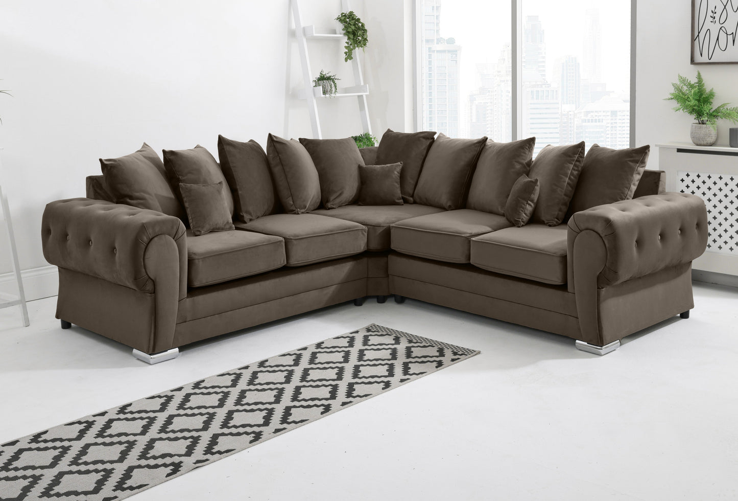 VERONA SCATTER BACK MULTI COLORS CORNER SOFA PLUSH VELVET