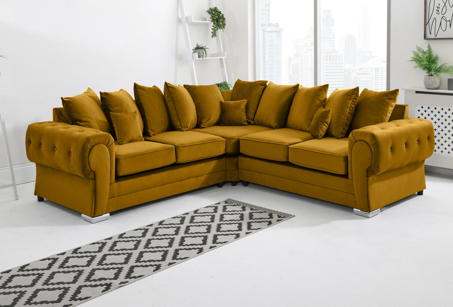 VERONA SCATTER BACK MULTI COLORS CORNER SOFA PLUSH VELVET