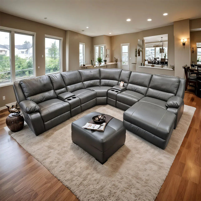 Madrid Leather Recliner Corner Sofa Grey - furniture online 