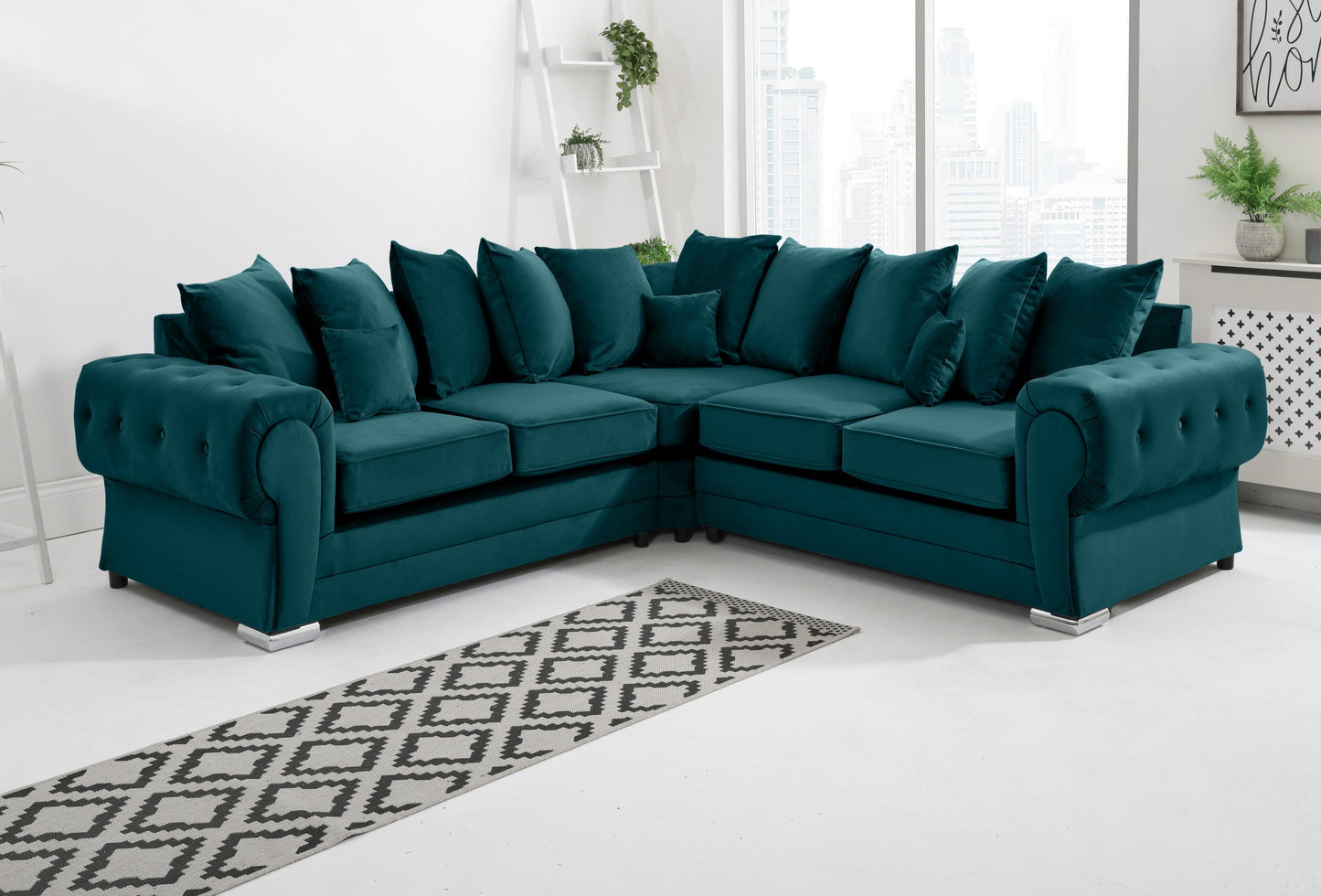 VERONA SCATTER BACK MULTI COLORS CORNER SOFA PLUSH VELVET