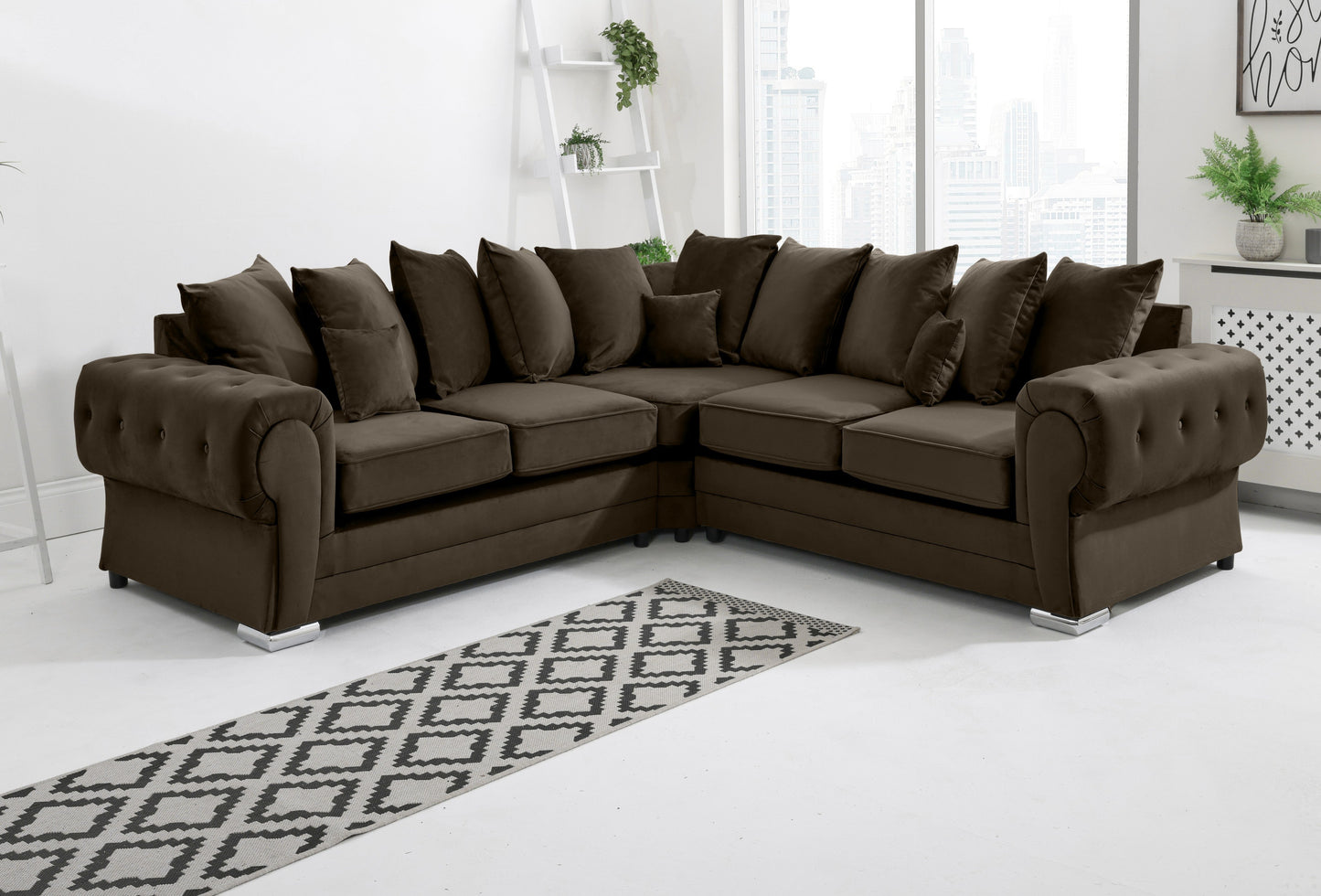 VERONA SCATTER BACK MULTI COLORS CORNER SOFA PLUSH VELVET